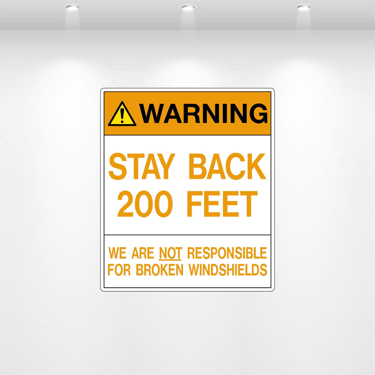 Caution: Stay Back 200 Feet decal – high-visibility safety warning for trucks and heavy vehicles