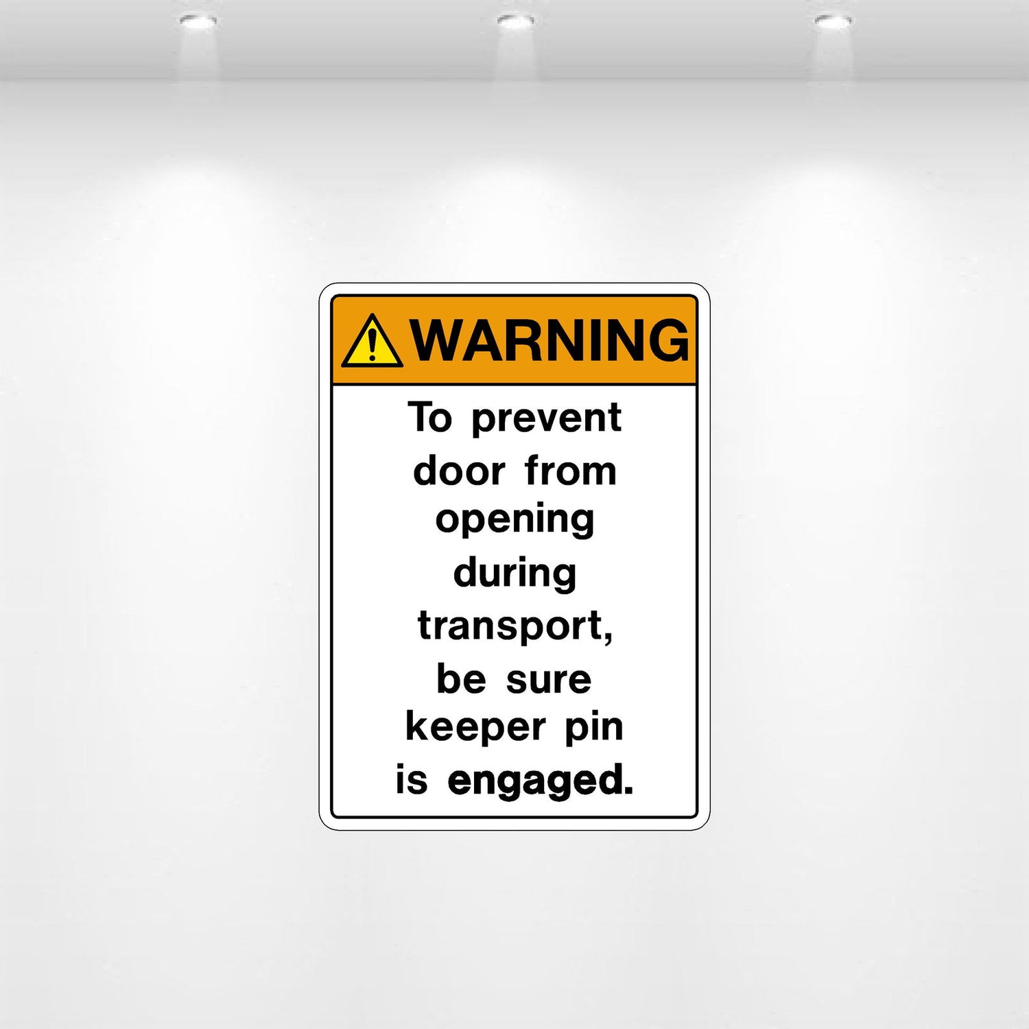 Warning: To Prevent Door from Striking decal – safety label to avoid door impact hazards