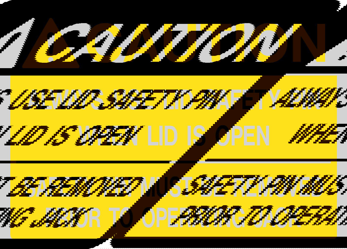 Caution: Always Use Lid Safety Pin decal – ANSI-style safety reminder for equipment lids