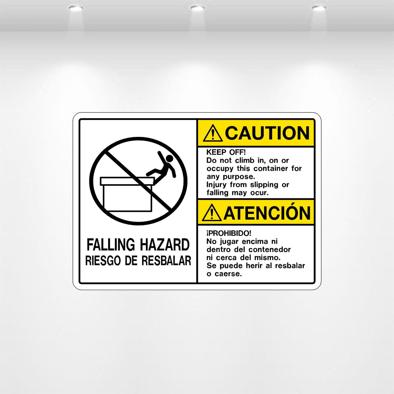 “Caution: Keep Off – Falling Hazard” decal – high-visibility safety label for elevated hazards