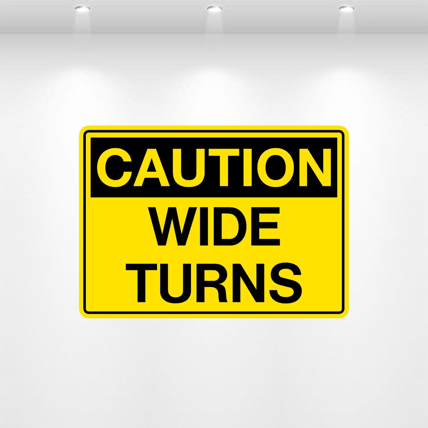 Caution Wide Turns decal for trucks and trailers – high visibility safety warning label