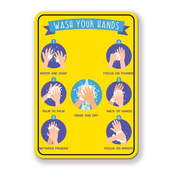 Decal - Wash Your Hands - Yellow Background | Safety Decals