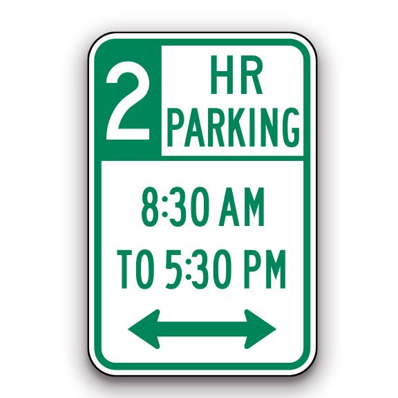 Sign - 2 Hour Parking 8:30am to 5:30pm - Arrow | Safety Decals