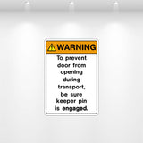 Warning: To Prevent Door from Striking decal – safety label to avoid door impact hazards