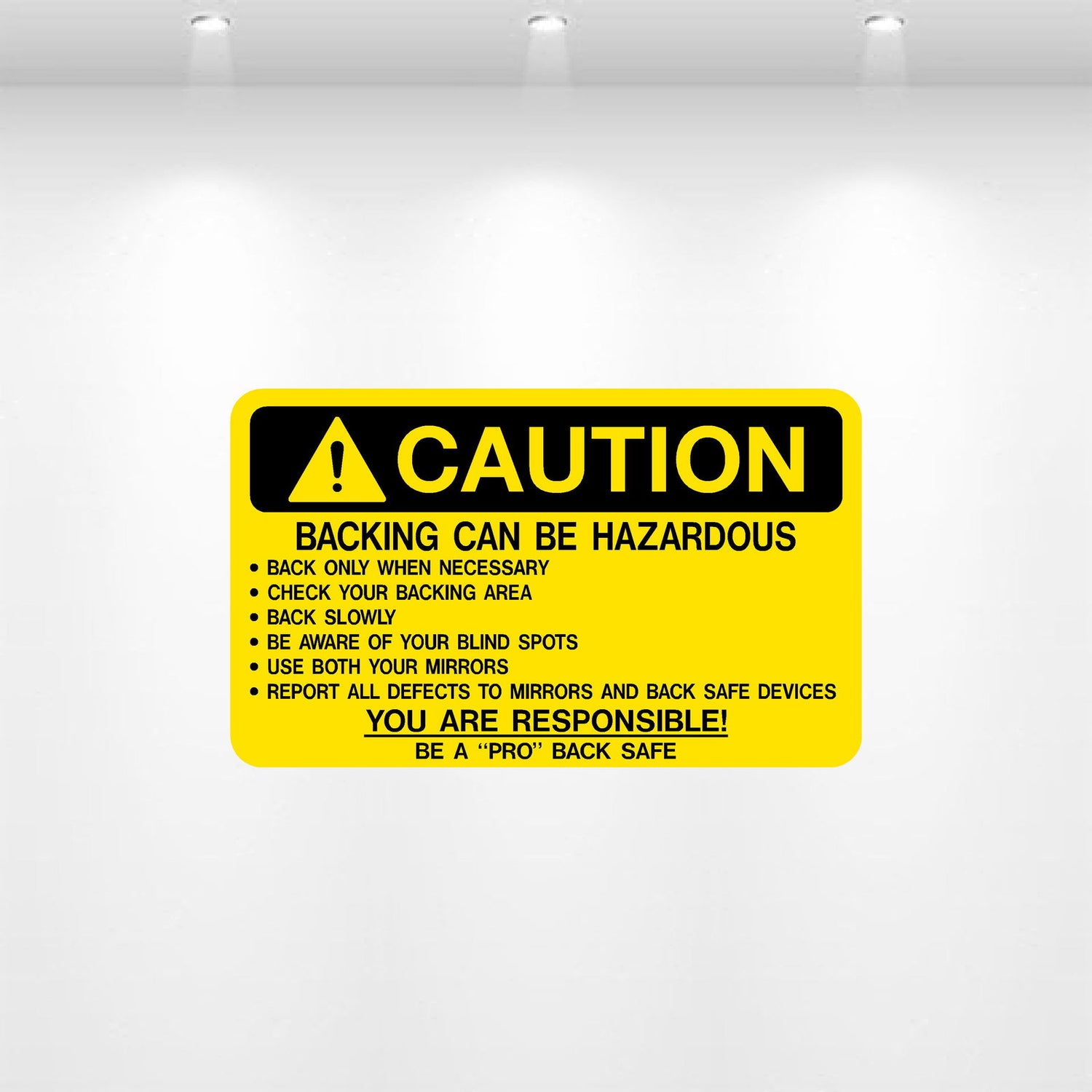 Caution: Backing Can Be Hazardous decal — heavy vehicle safety warning label