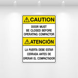 Decal - Caution Door Must Be Closed Before Operating Compactor | Safety Decals