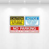Caution and Notice No Parking safety decal for dumpsters and containers – weatherproof warning label