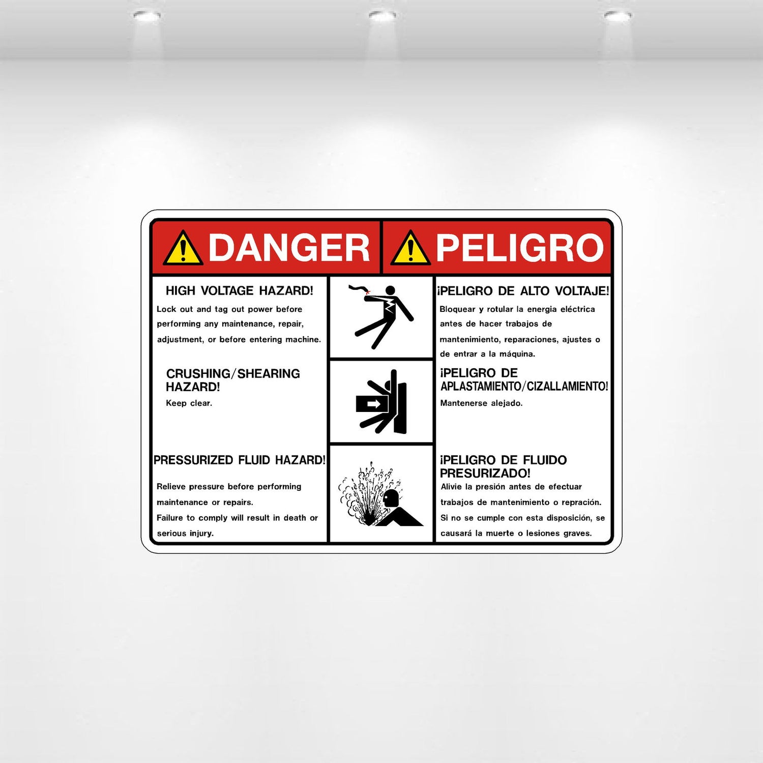 Decal - Danger Bilingual High Voltage Crushing Pressurized Fluid Hazard | Safety Decals