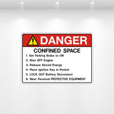 Danger Confined Space red safety decal – OSHA-compliant warning label for restricted access areas