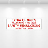 Extra Charges Will Be Made decal – white and black warning label for waste and disposal areas