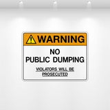 “No Public Dumping” safety decal for dumpster, compactor, and private property use