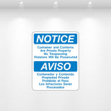 Decal - Notice Aviso Container and Contents are Private | Safety Decals