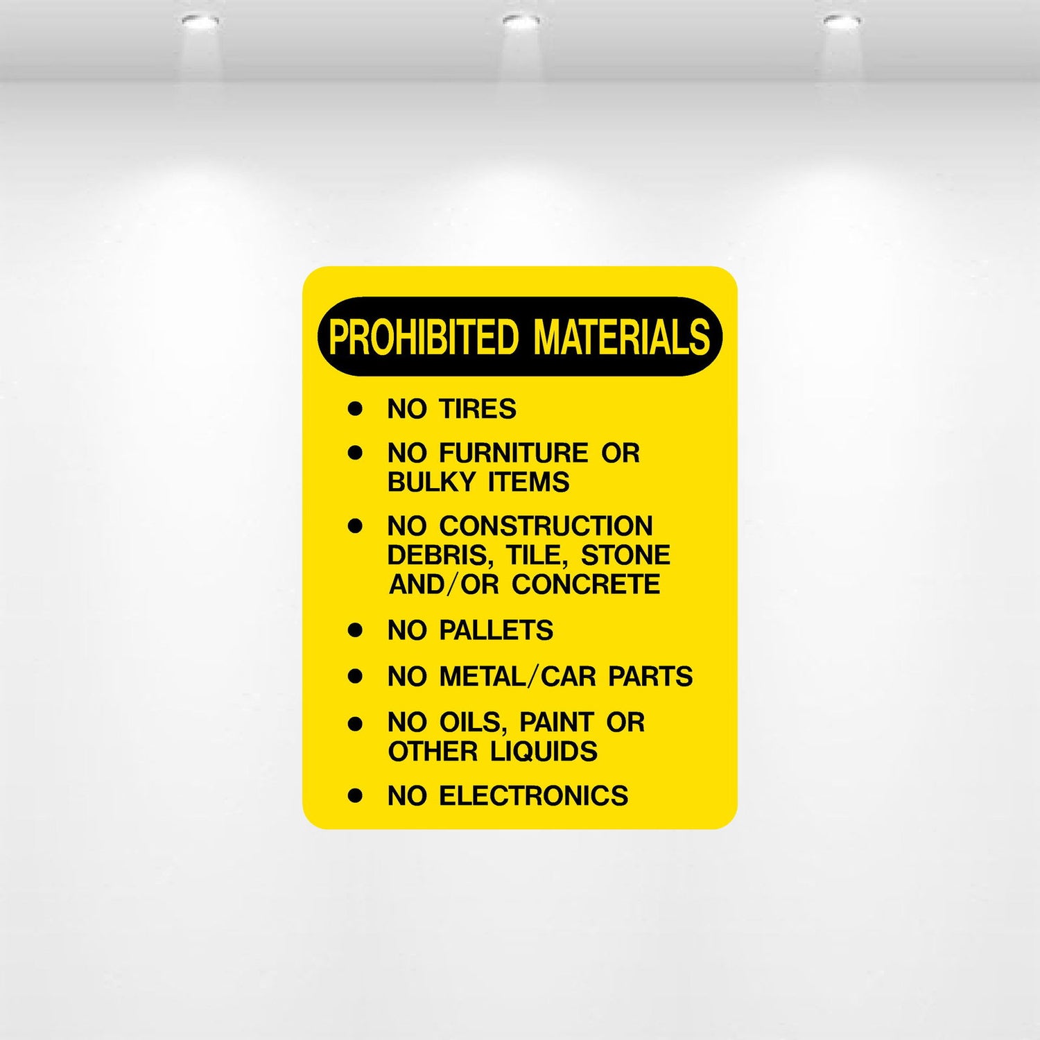 Prohibited materials decal for dumpsters and waste containers