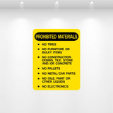 Prohibited materials decal for dumpsters and waste containers