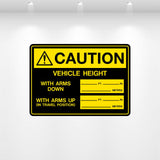 Custom "Vehicle Height" vinyl decal in black and white on a commercial truck, displaying height measurement for low-clearance safety.