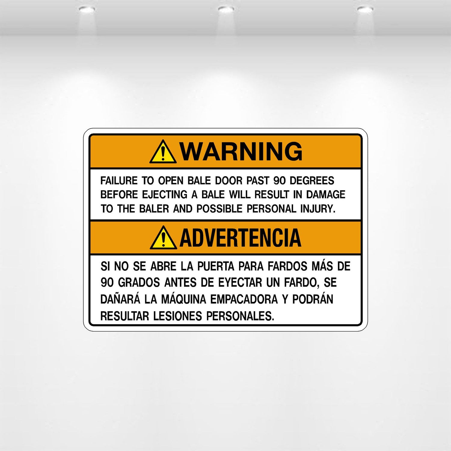 Decal - Warning Failure to Open Bale Door Past 90 Degrees | Safety Decals