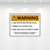 Decal - Warning Load Must Be Level With Top of Box | Safety Decals
