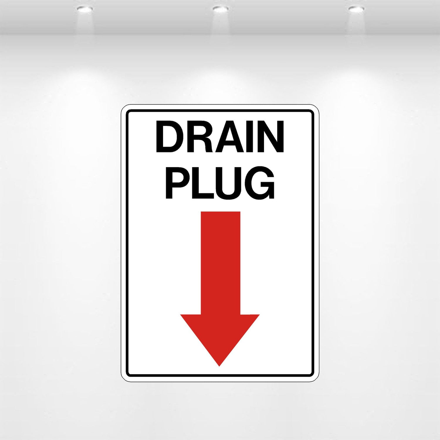 Drain Plug decal vinyl 5x7 red arrow down equipment drainage label