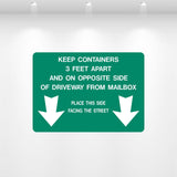 Keep Containers 3 Feet Apart decal – durable safety label for waste, recycling, and industrial containers