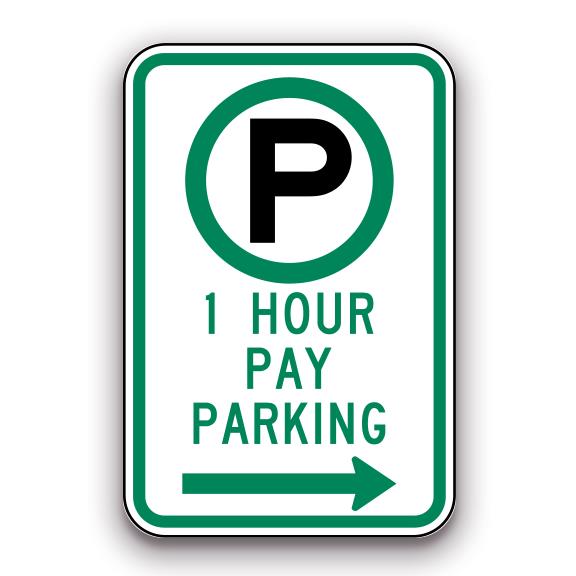 Sign - 1 Hour Pay Parking - Symbol & Right Arrow | Safety Decals
