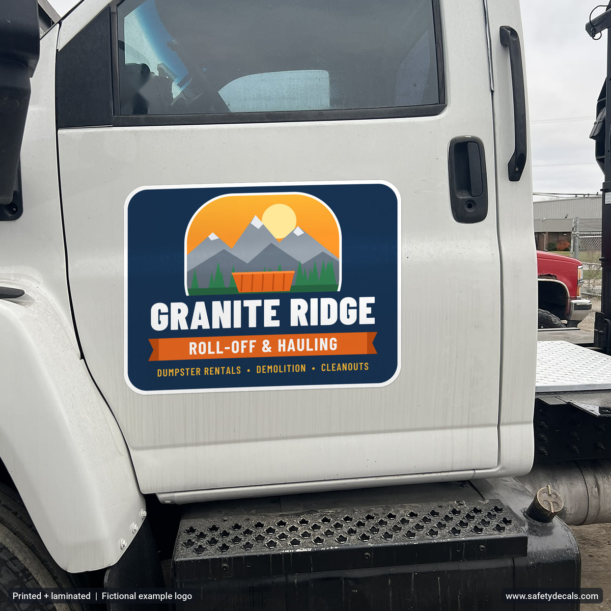 Custom logo decal on a truck door (Granite Ridge example)