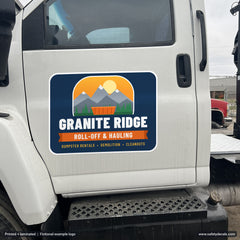 Custom logo decal on a truck door (Granite Ridge example)