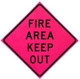 Fire Area Keep Out roll-up sign with reflective sheeting, mounted on a foldable stand for quick deployment in fire-prone work zones.